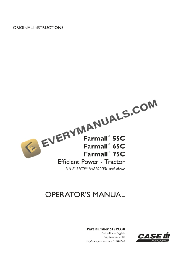 Case Farmall 55C, 65C, 75C Efficient Power Tractor Operator Manual 51519330 PDF 2 case farmall 55c 65c 75c efficient power tractor operator manual 51519330 1