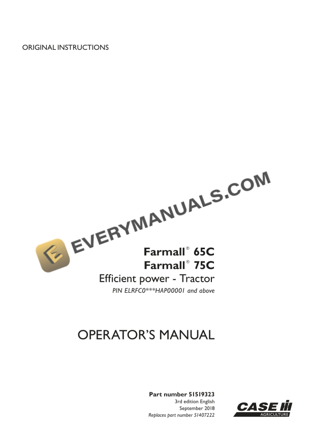case farmall 65c 75c efficient power tractor operator manual 51519323 1