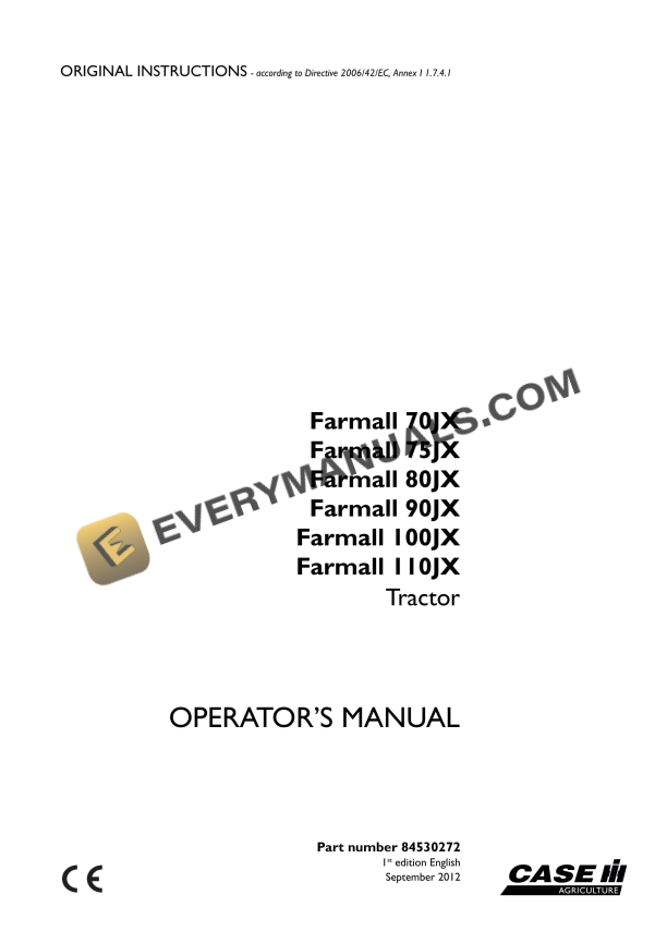 case farmall 70jx 75jx 80jx 90jx 100jx 110jx tractor operator manual 84530272 1