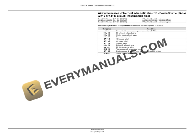 Case Farmall 75N, 85N, 95N, 105N, 105V Tier 3 Tractor Service Manual 48048539-2