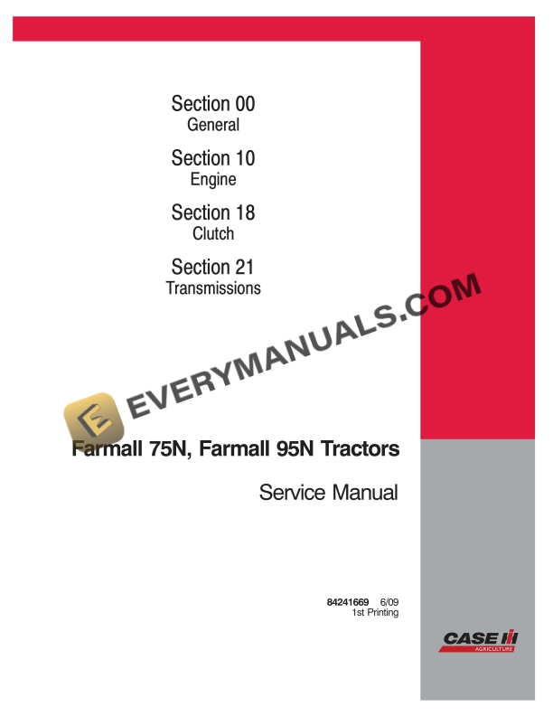 Case Farmall 75N, Farmall 95N Tractor Service Manual 84241669 PDF