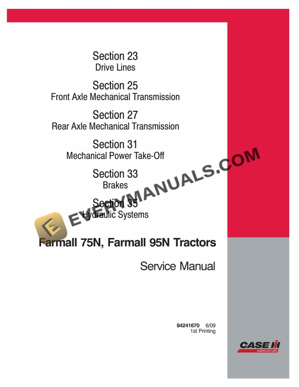 Case Farmall 75N, Farmall 95N Tractor Service Manual 84241670 PDF