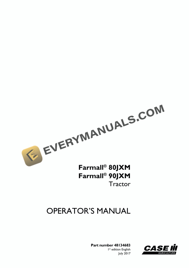Case Farmall 80JXM, 90JXM Tractor Operator Manual 48134683 PDF