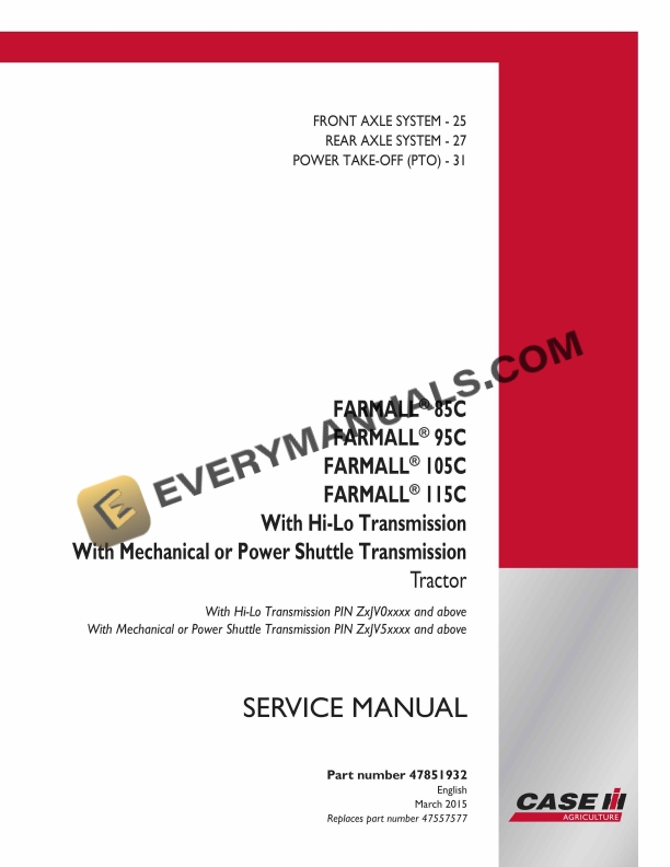 Case Farmall 85C, 95C, 105C, 115C With Hi Service Manual 47851932 PDF 3 Case Farmall 85C, 95C, 105C, 115C With Hi Service Manual 47851932 PDF