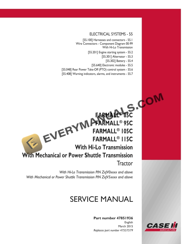Case Farmall 85C, 95C, 105C, 115C With Hi Service Manual 47851936 PDF 2 case farmall 85c 95c 105c 115c with hi service manual 47851936 1