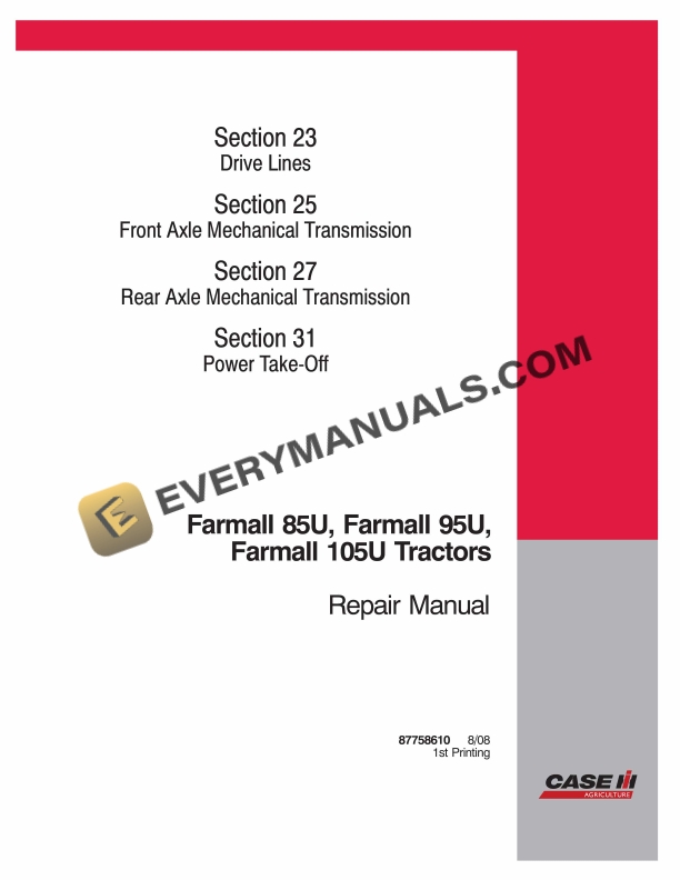 case farmall 85u 95u 105u tractor repair manual 87758610 1