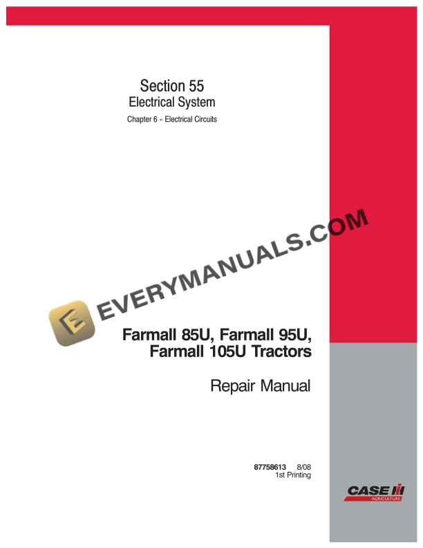 case farmall 85u 95u 105u tractor repair manual 87758613 1