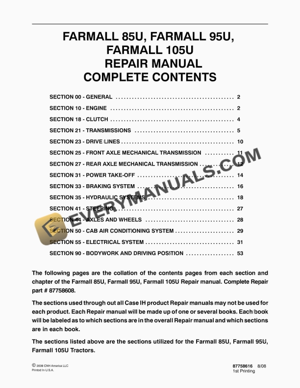 case farmall 85u 95u 105u tractor repair manual 87758616 1
