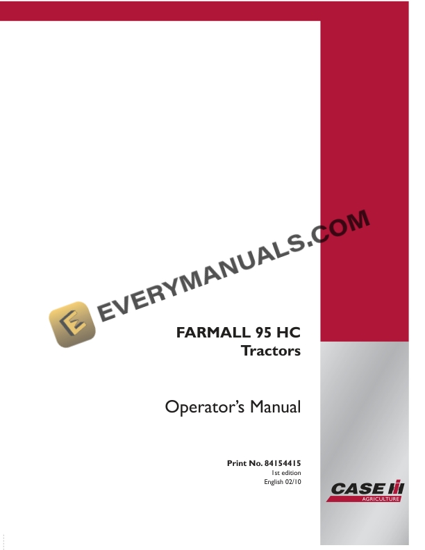 Case FARMALL 95 HC Tractor Operator Manual 84154415 PDF