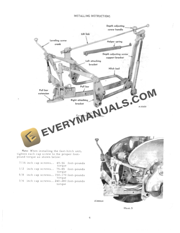 Case Farmall Fast-Hitch Attachment (363 655 R92) for McCormick Farmall and International Cub Tractors Installing Instruction Owner Manual 1014013R2-4