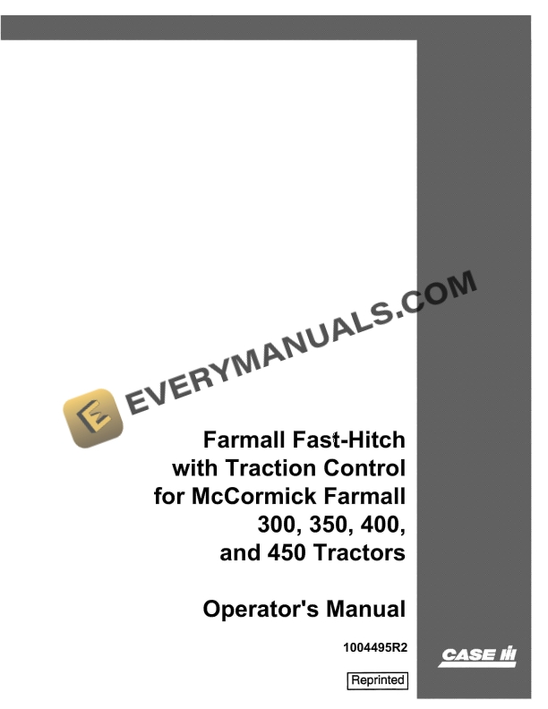 case farmall fast hitch with traction control for mccormick farmall 300 350 400 450 tractor operator manual 1004495r2 1