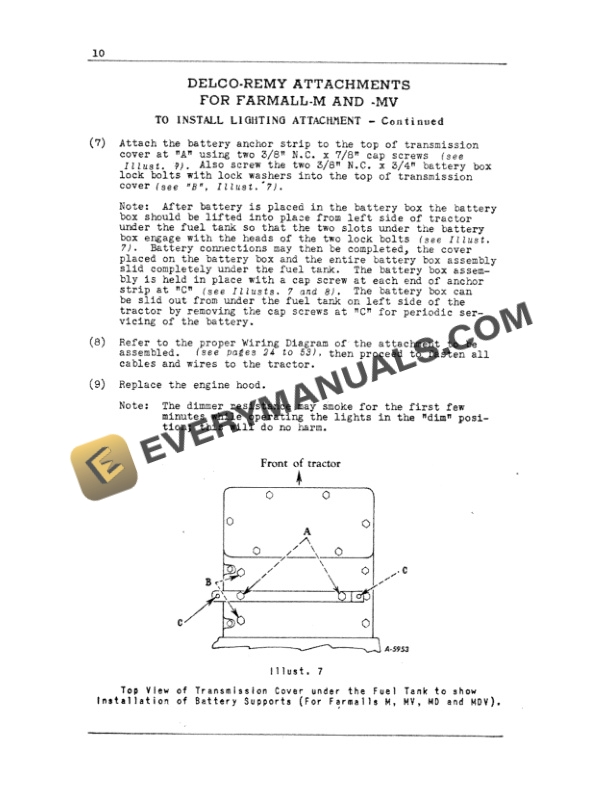 Case Farmall H and M Series Starting - Lighting Operator Manual 1004054R1-2