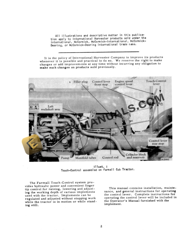 Case Farmall Touch-Control (360, 712, R92) McCormick Farmall Cub and International Cub Lo Operator Manual 1004227R5-3