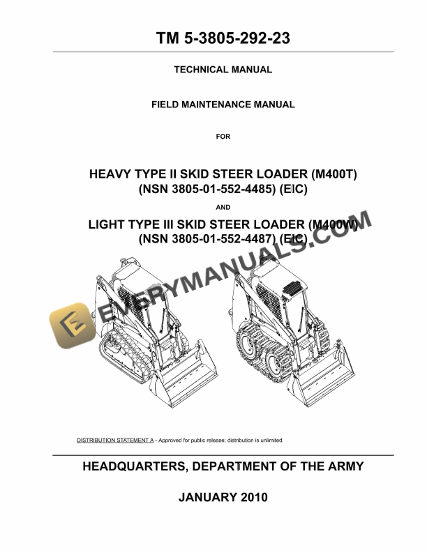 Case Heavy Type 2 Skid Steer Loader (M400T)(NSN 3805 Technical Manual TM 5-3805-292-23 PDF