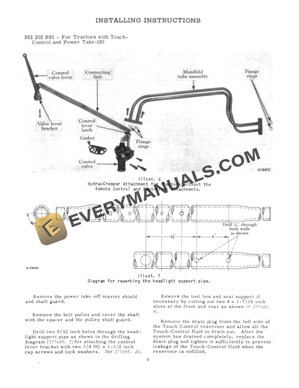 Case Hydra-Creeper Attachment (362 202 R91, 362 203 R91, 362 204 R91) for McCormick Farmall Super C and 200 Tractors Installing Instruction Operator Manual 1004362R1-3