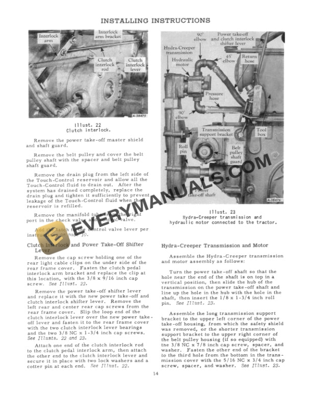 Case Hydra-Creeper Attachment (362 202 R91, 362 203 R91, 362 204 R91) for McCormick Farmall Super C and 200 Tractors Installing Instruction Operator Manual 1004362R1-5