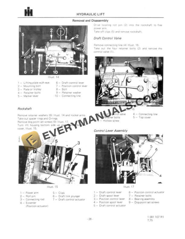 Case Hydraulic Draft and Position Control Diesel Tractor 433, 533, 633 Service Manual 1091107R1-3