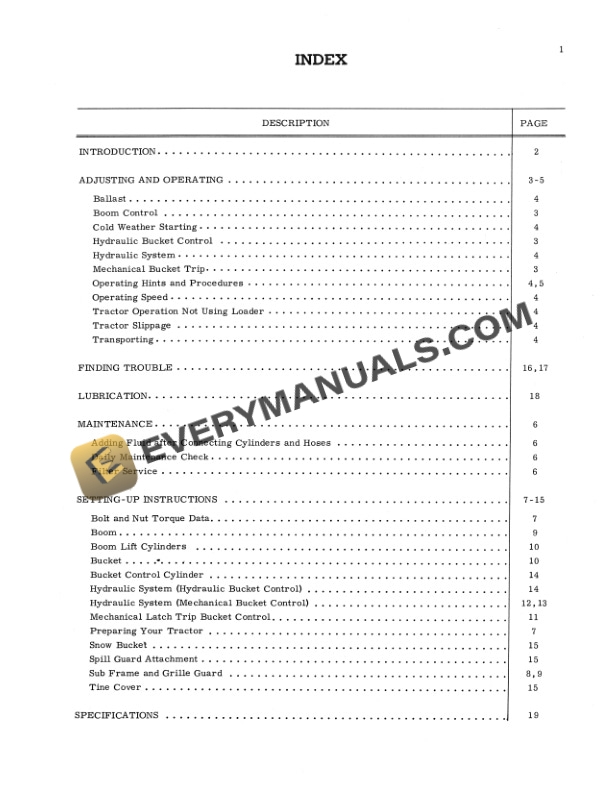 Case International 1501 Loader for International 424 Tractor Operator Manual 1018974R1-2
