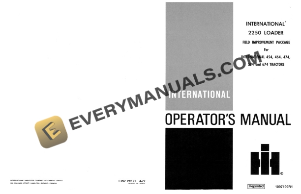 Case International 2250 Loader Field Improvement Package for International 454, 464, 474, 574, 674 Tractor Operator Manual 1097199R1-4