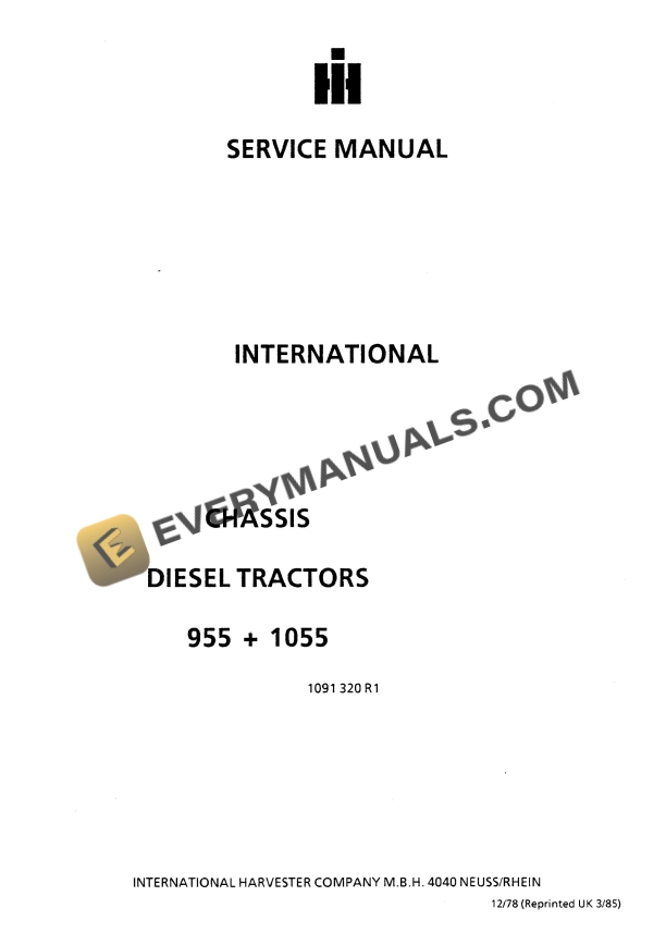 case international chassis diesel tractor 955 1055 service manual 1091320r1 1