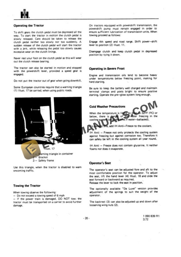 Case International Diesel Tractor 553, 654, 724, 824 Operator Manual 1090839R1-3