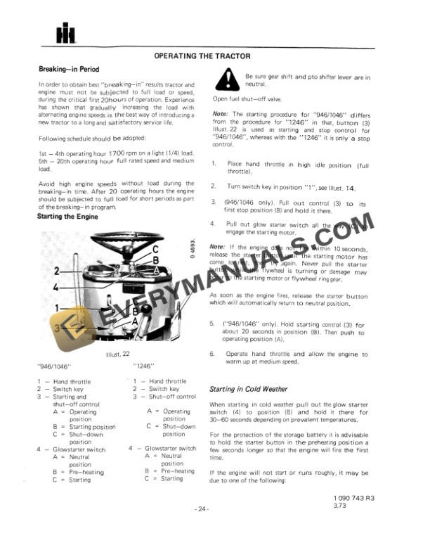 Case International Diesel Tractor 946, 1046, 1246 Operator Manual 1090743R3-3