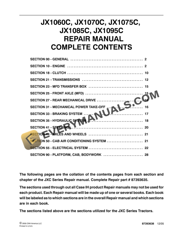 case jx1060c jx1070c jx1075c jx1085c jx1095c tractor repair manual 87393638 1