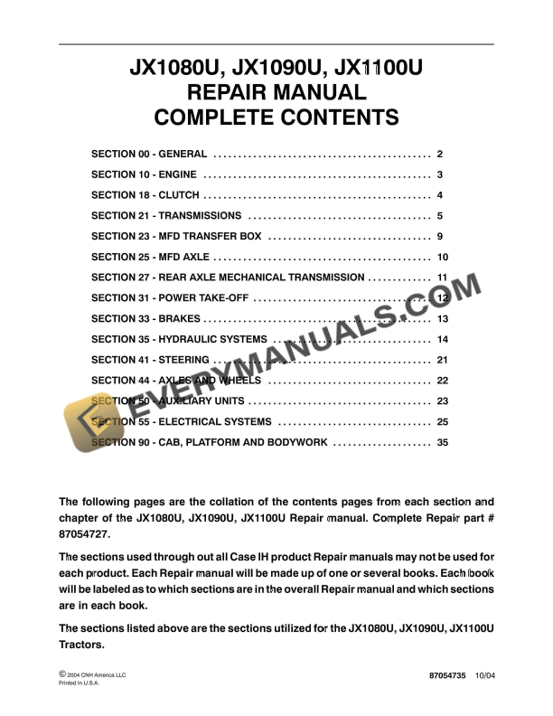 case jx1080u jx1090u jx1100u tractor repair manual 87054735 1