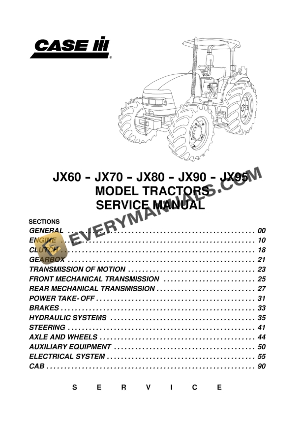 case jx60 jx70 jx80 jx90 jx95 model tractor service manual 1