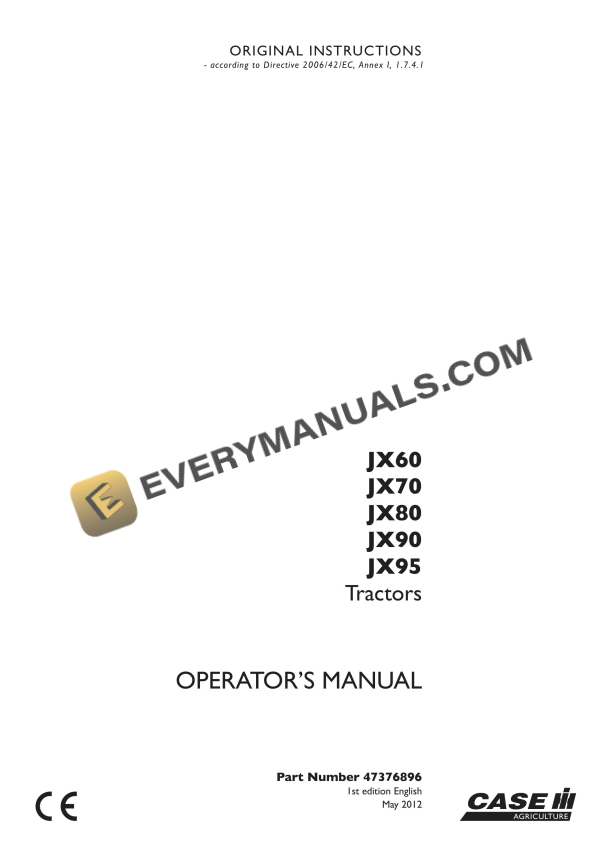case jx60 jx70 jx80 jx90 jx95 tractor operator manual 47376896 1