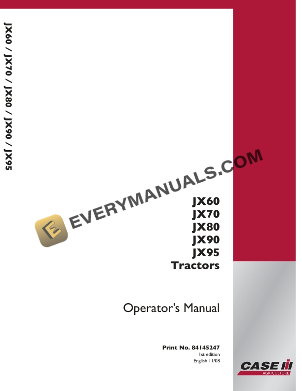 Case JX60, JX70, JX80, JX90, JX95 Tractor Operator Manual 84145247 PDF