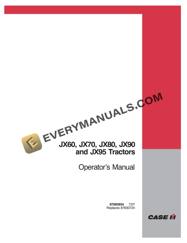 case jx60 jx70 jx80 jx90 jx95 tractor operator manual 87683934 1