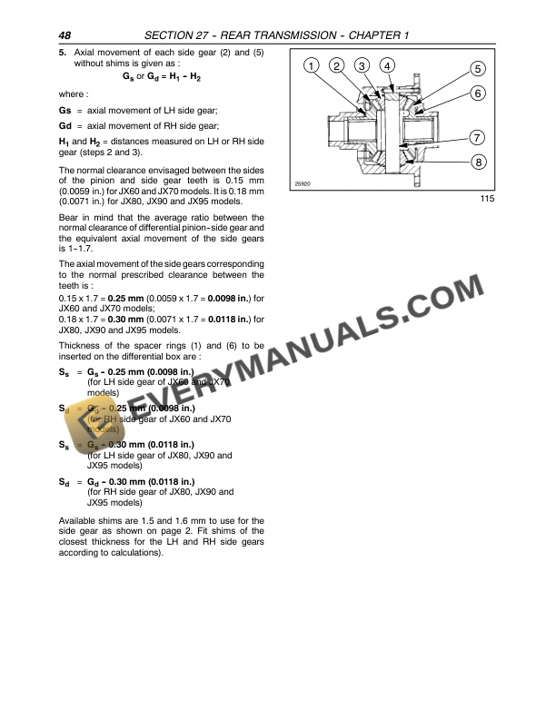 Case JX60, JX70, JX80, JX90, JX95 Tractor Repair Manual 87649368-5