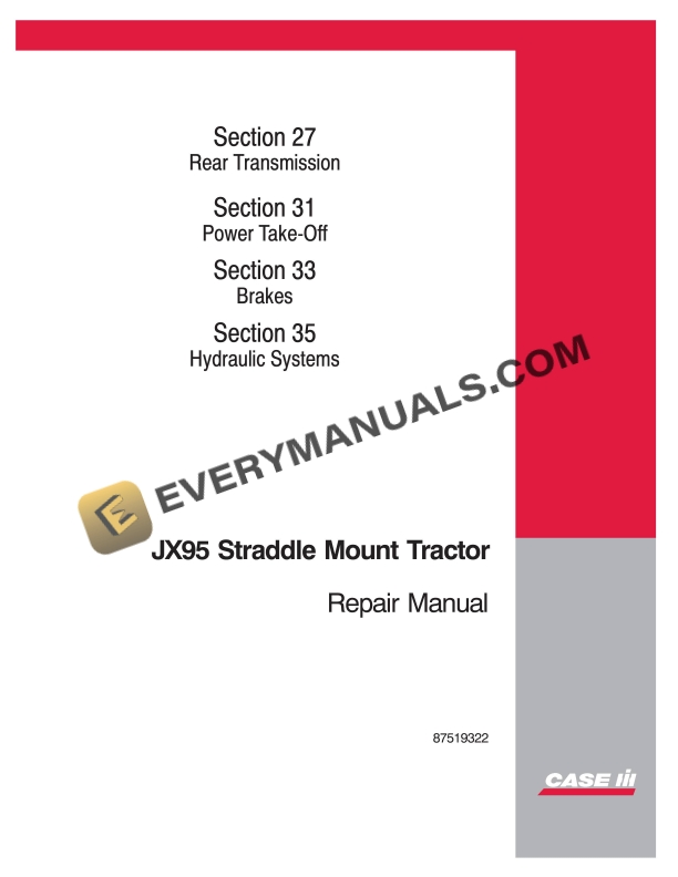 case jx95 straddle mount tractor repair manual 87519322 1