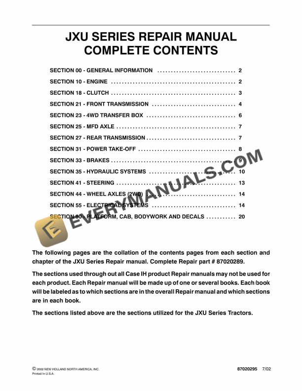 case jxu series tractor repair manual 87020295 1