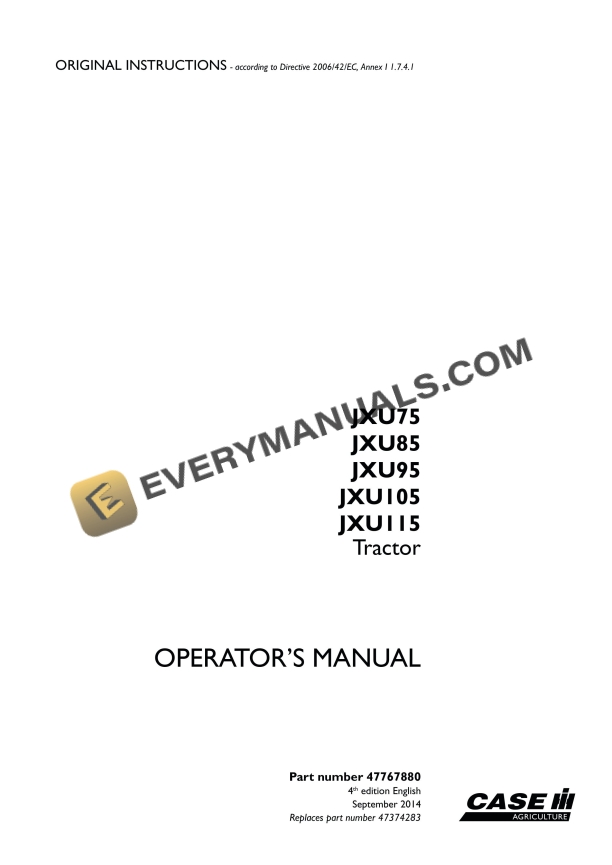 case jxu75 jxu85 jxu95 jxu105 jxu115 tractor operator manual 47767880 1