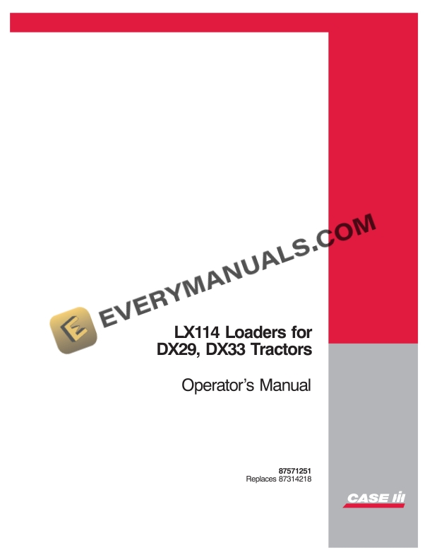 case lx114 loader for dx29 dx33 tractor operator manual 87571251 1