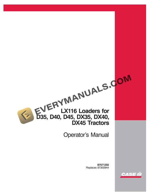 case lx116 loader for d35 d40 d45 dx35 dx40 dx45 tractor operator manual 87571255 1