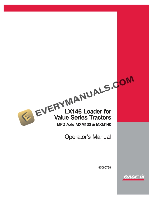 case lx146 loader for value series tractor operator manual 87060798 1