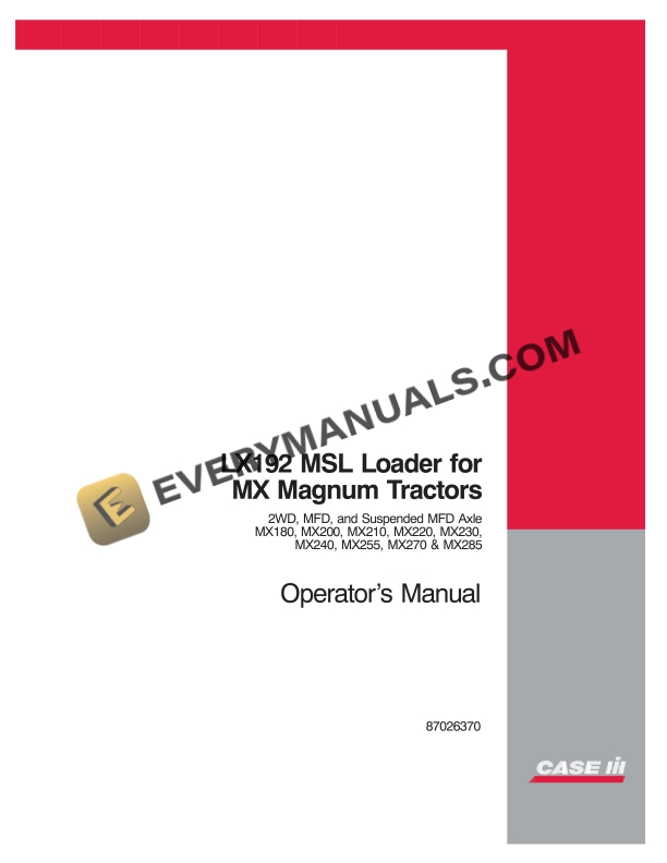 case lx192 msl loader for mx magnum tractor operator manual 87026370 1