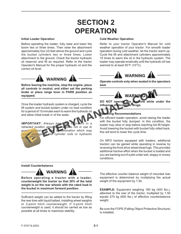 Case LX192 MSL Loader for MX Magnum Tractor Operator Manual 87026370-3