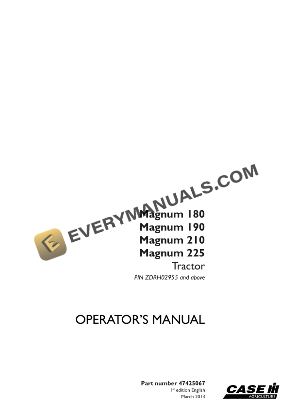 case magnum 180 190 210 225 tractor operator manual 47425067 1