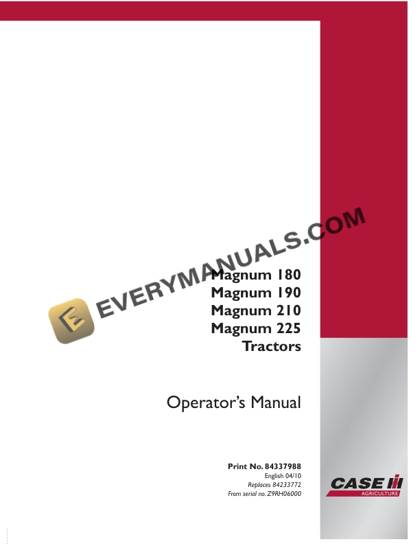 case magnum 180 190 210 225 tractor operator manual 84337988 1