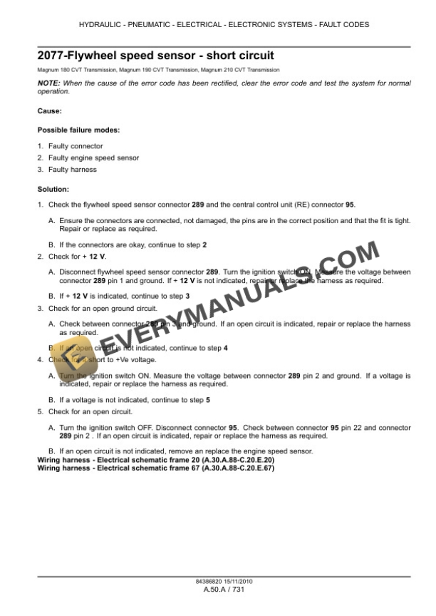 Case Magnum 180, 190, 210, 225 Tractor with CVT Transmission Service Manual 84386820-3