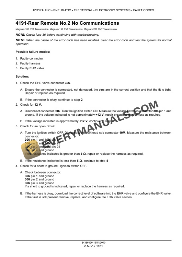 Case Magnum 180, 190, 210, 225 Tractor with CVT Transmission Service Manual 84386820-4