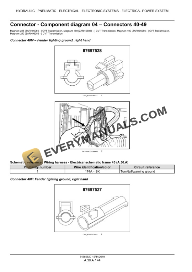 Case Magnum 180, 190, 210, 225 Tractor with CVT Transmission Service Manual 84399392-2