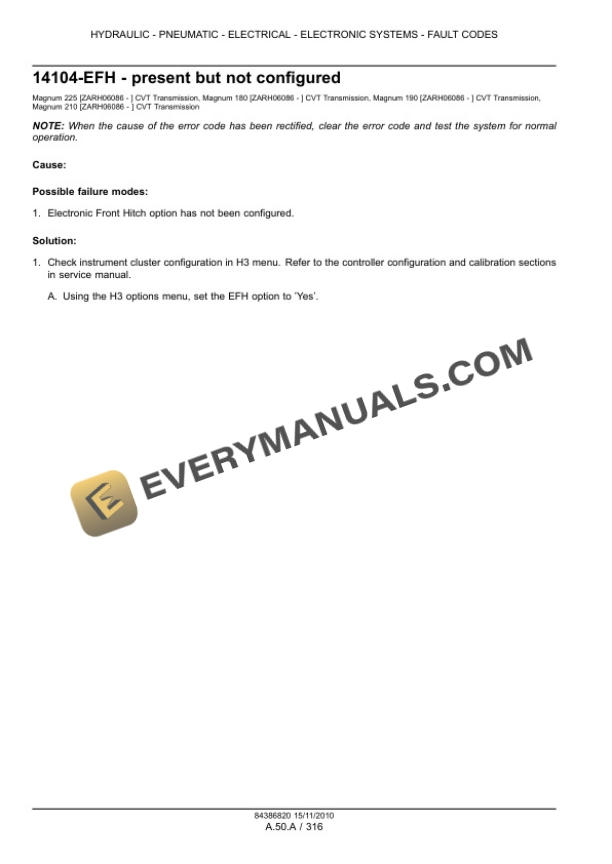 Case Magnum 180, 190, 210, 225 Tractor with CVT Transmission Service Manual 84399395-5