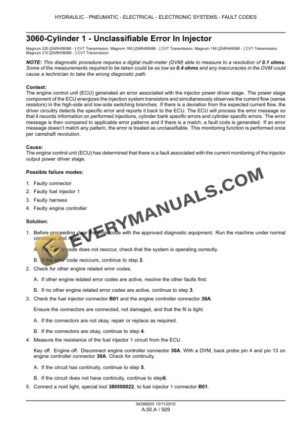 Case Magnum 180, 190, 210, 225 Tractor with CVT Transmission Service Manual 84399397-2