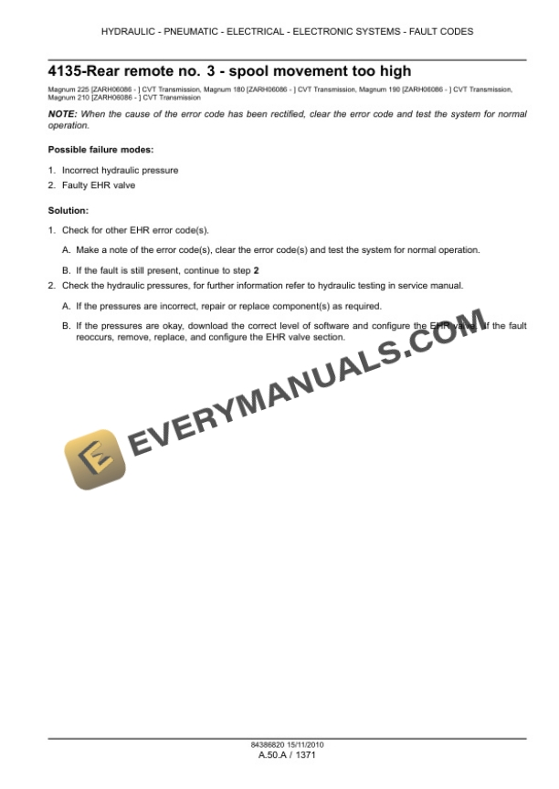 Case Magnum 180, 190, 210, 225 Tractor with CVT Transmission Service Manual 84399398-2