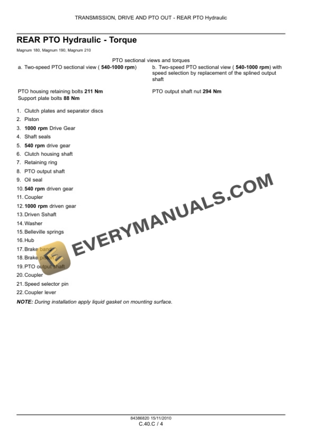 Case Magnum 180, 190, 210, 225 Tractor with CVT Transmission Service Manual 84399400-3